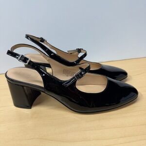 Loft Mary Jane Slingback Heels, Size 9M, Black Patent Block Heel Party Strappy